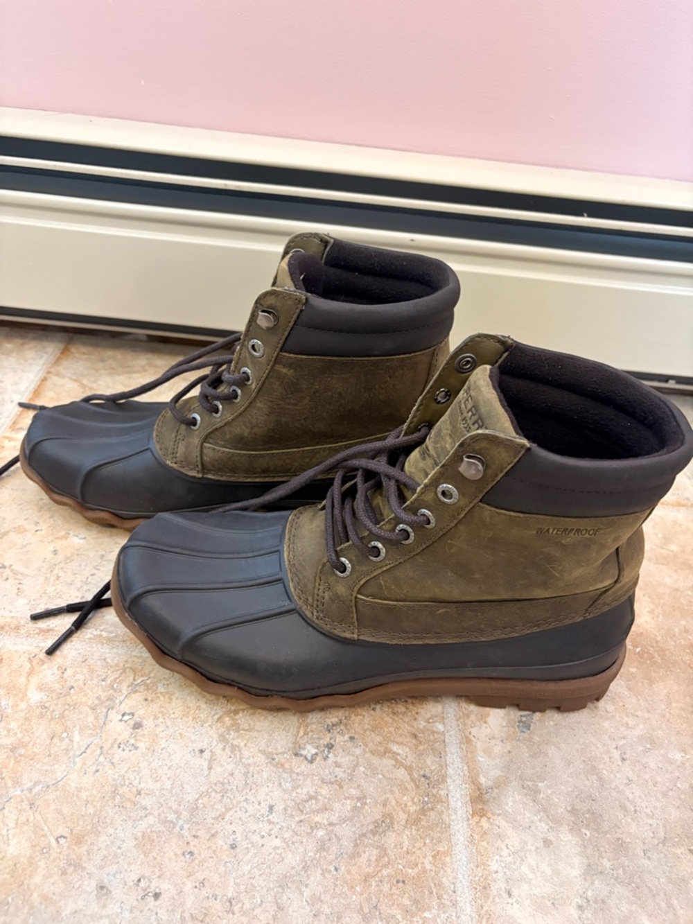 Sperry Olive Green and Black Waterproof Duck Boots